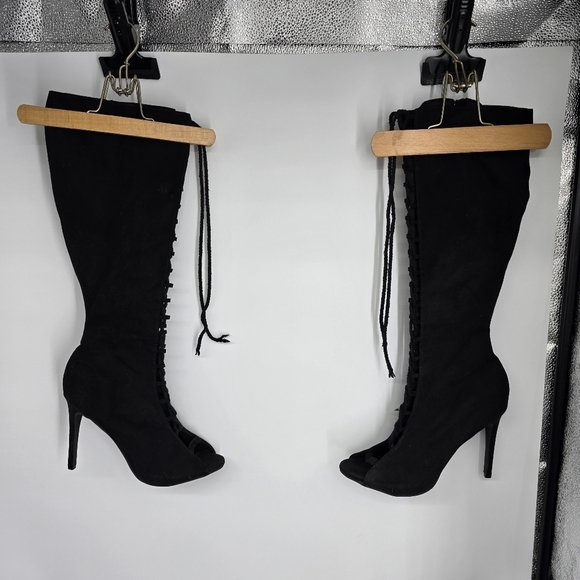 Rogue Shoes Women 11 True Love Open Toe Knee High Boots Black - Picture 1 of 5